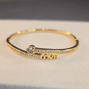 Gold Filled Love Bangle Bracelet with Crystal Accents 7.5"